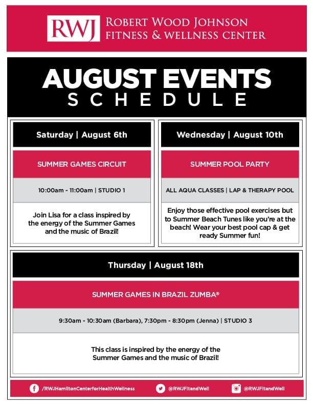 RWJ Hamilton August 2016 Monthly Event Schedule